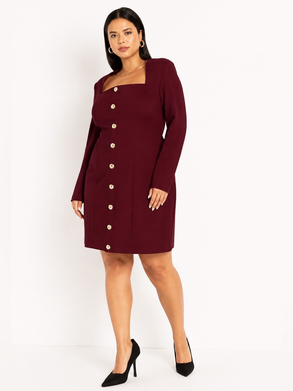 Eloquii NWT Burgundy Gold Button Long Sleeve Contemporary Dress Size 18